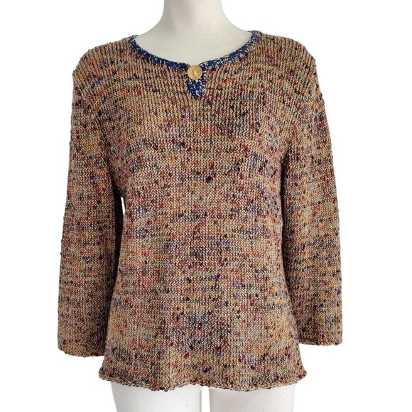 Ani Barrie Retro 1980s Sweater 3/4 Sleeve Multicolor Cotton Rayon Chunky Knit M - Picture 1 of 13